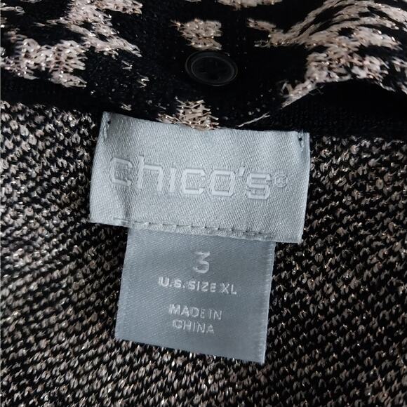 NWOT! CHICO'S! RICH BLACK & GOLD METALLIC SNAKESKIN KNIT NECKTIE SWEATER! SZ L - Picture 9 of 11